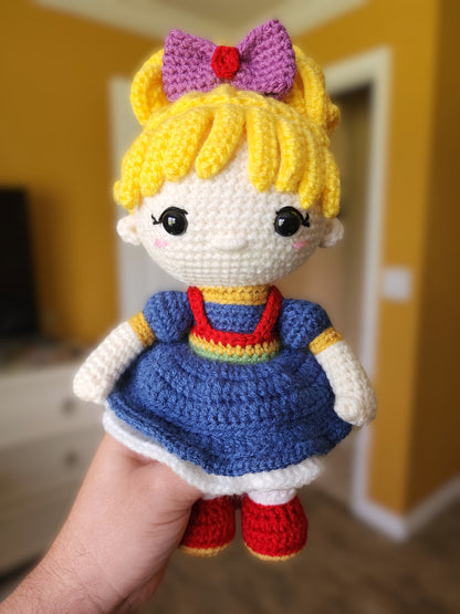 Rainbow Brite inspired crochet doll