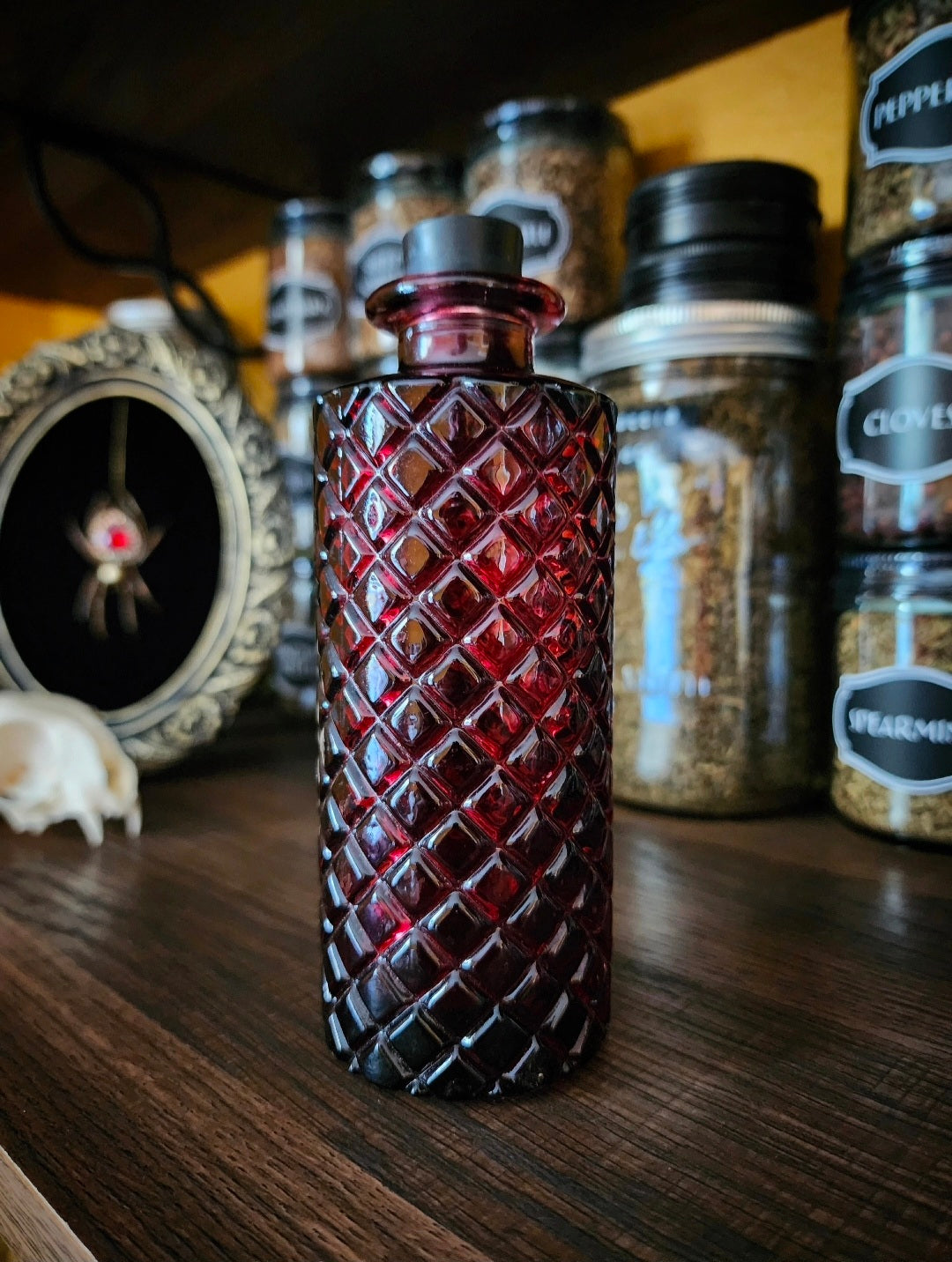 Decorative Textured Red Glass Bottle
